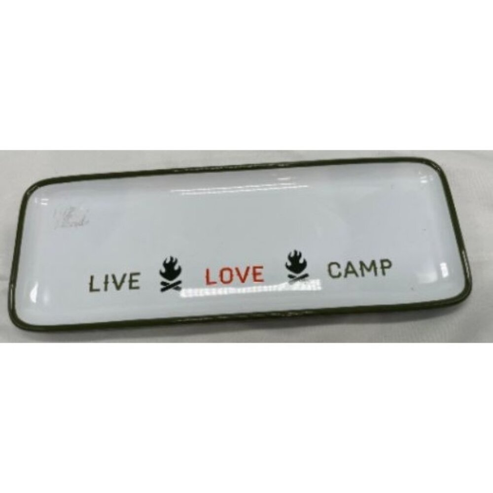 Live Love Camp Ceramic Rectangular Tray With Green Rim